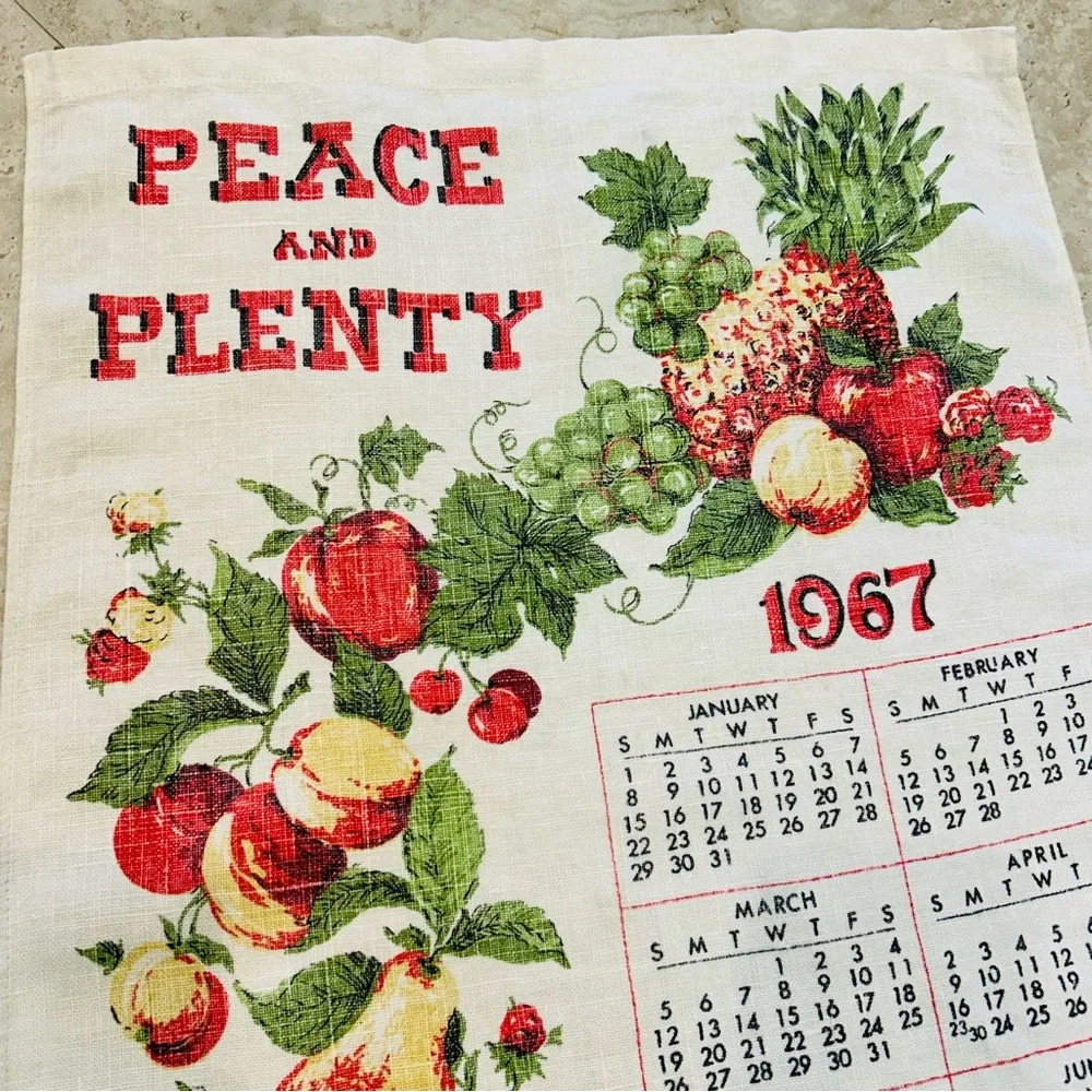 Peace and Plenty 1967 Calendar Tea Towel